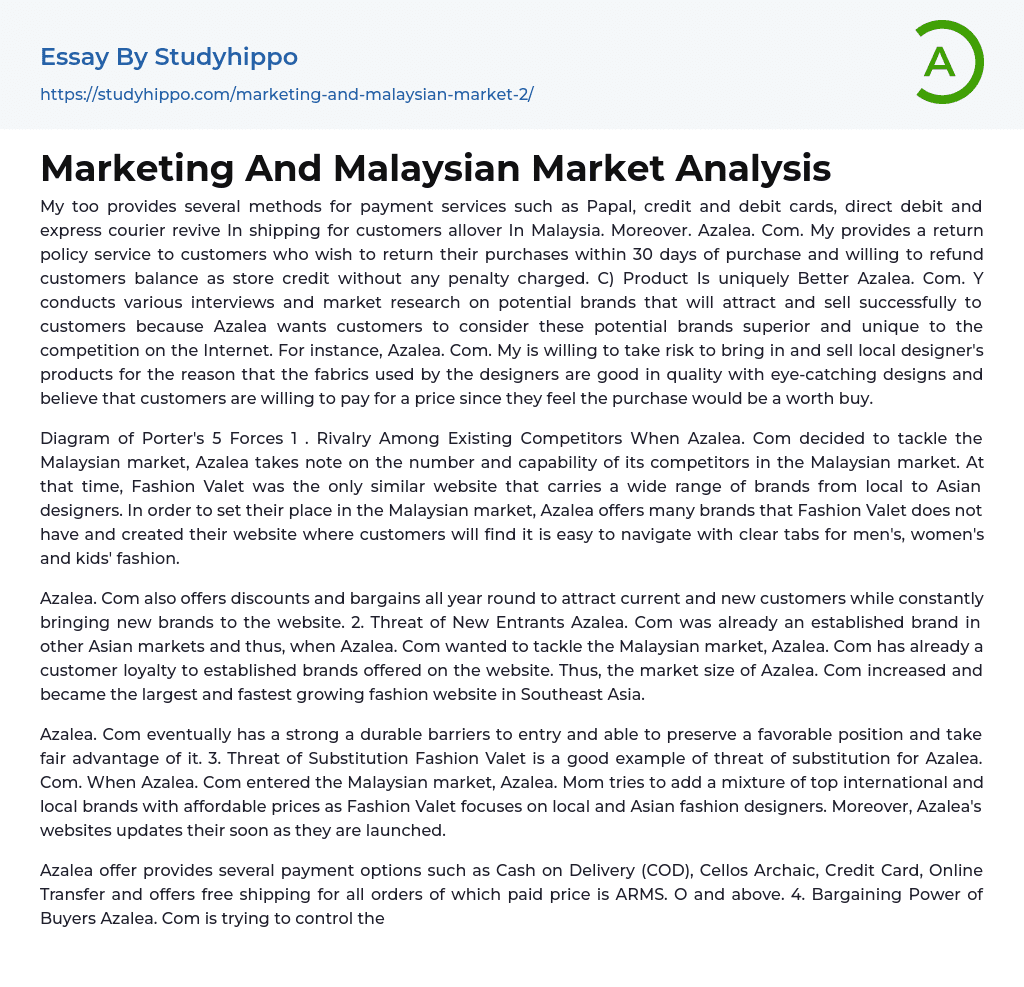 Marketing And Malaysian Market Analysis Essay Example