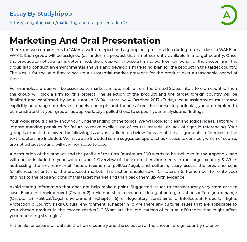 Marketing And Oral Presentation Essay Example