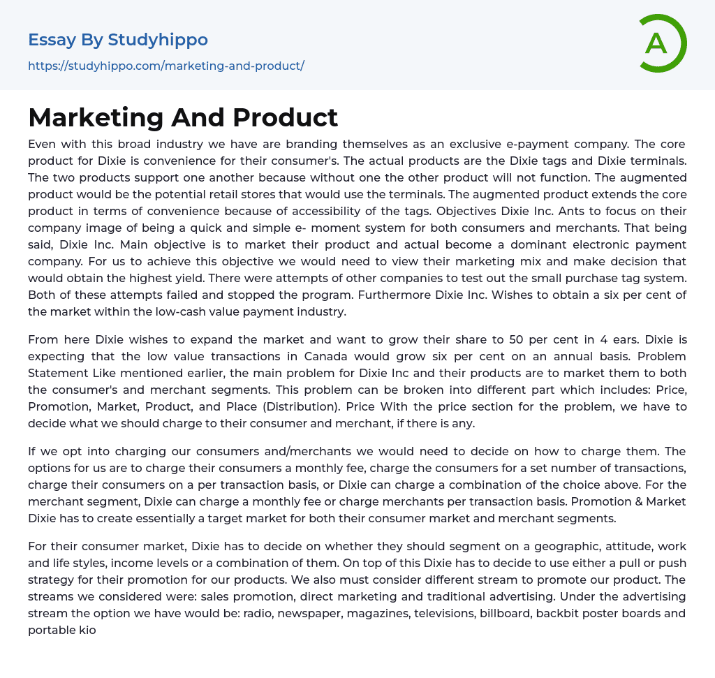 Marketing And Product Essay Example