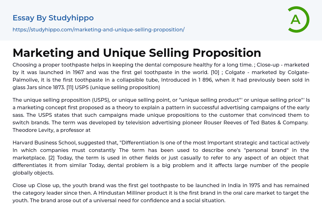 Marketing and Unique Selling Proposition Essay Example