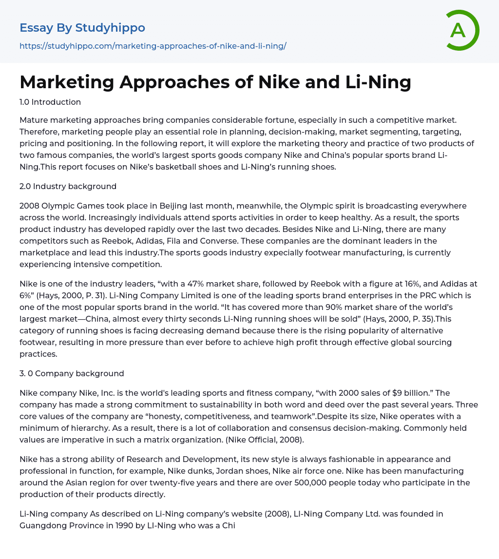 Marketing Approaches of Nike and Li-Ning Essay Example