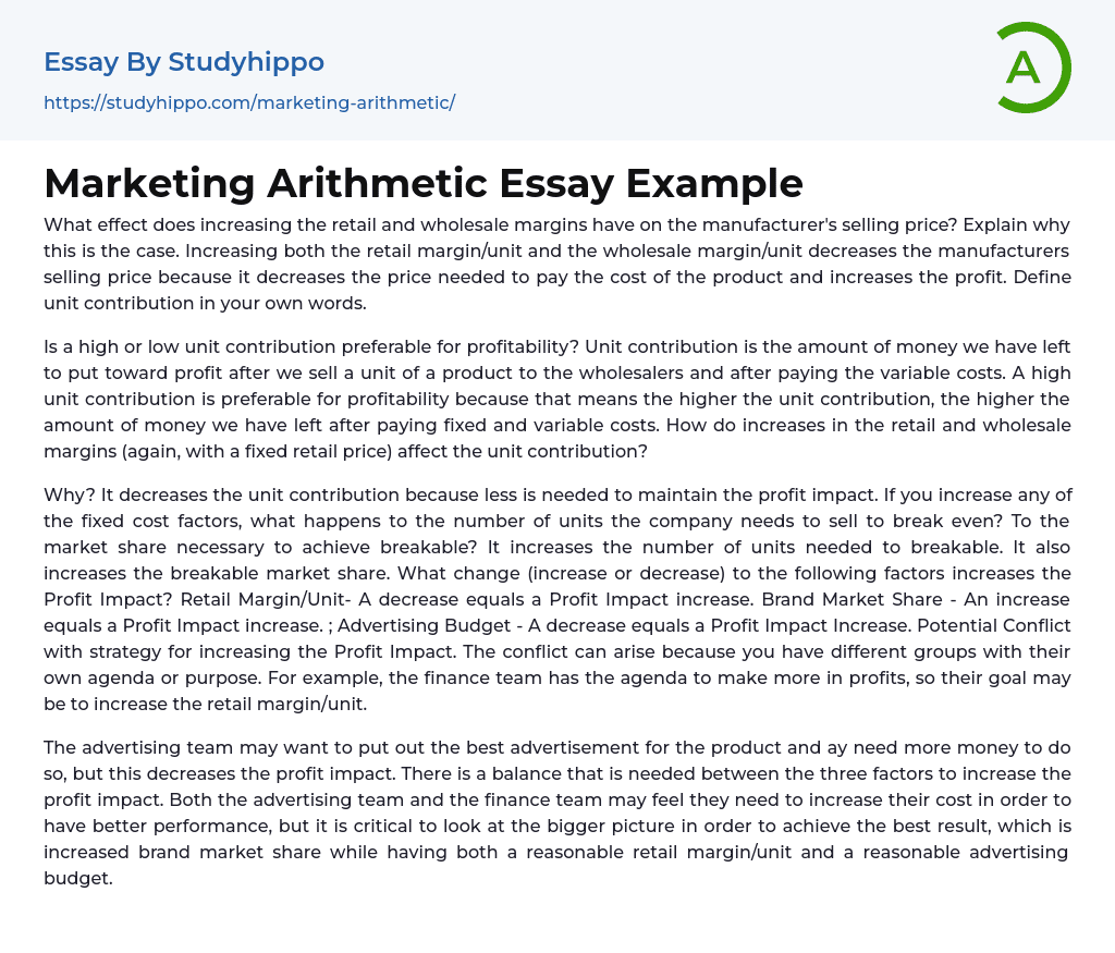 Marketing Arithmetic Essay Example