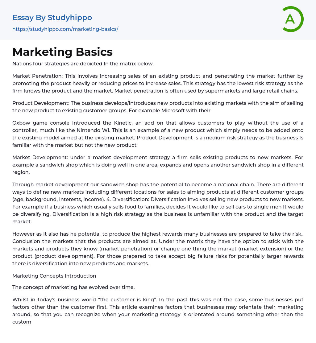Marketing Basics Essay Example