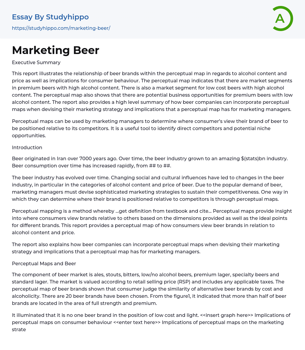 Marketing Beer Essay Example