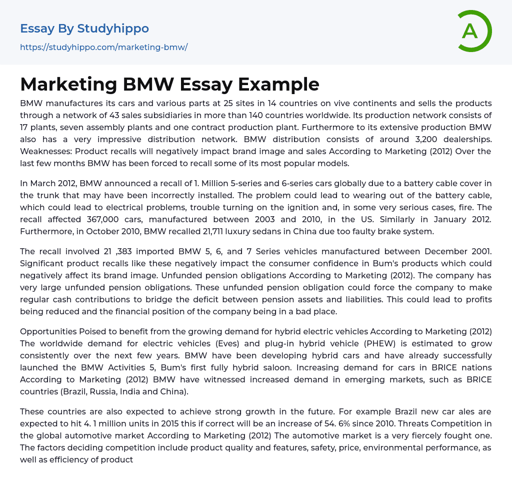 Marketing BMW Essay Example