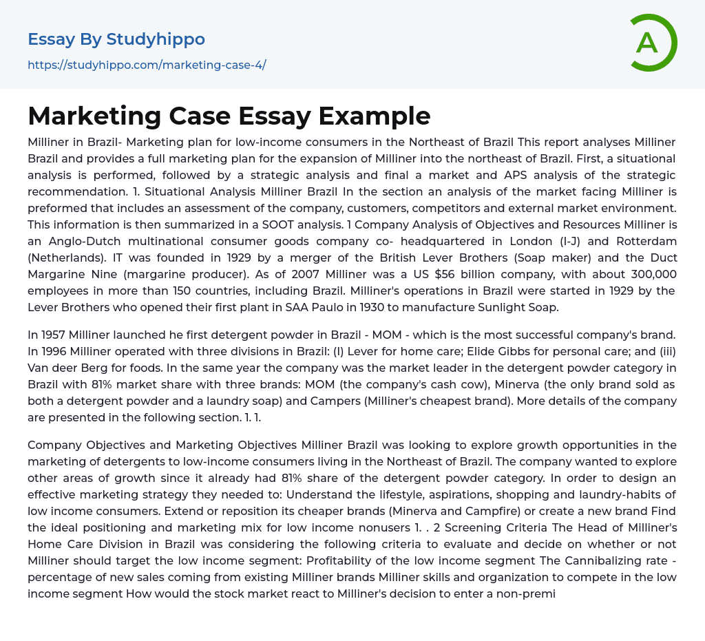 Marketing Case Essay Example