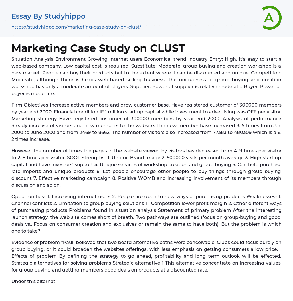 Marketing Case Study on CLUST Essay Example