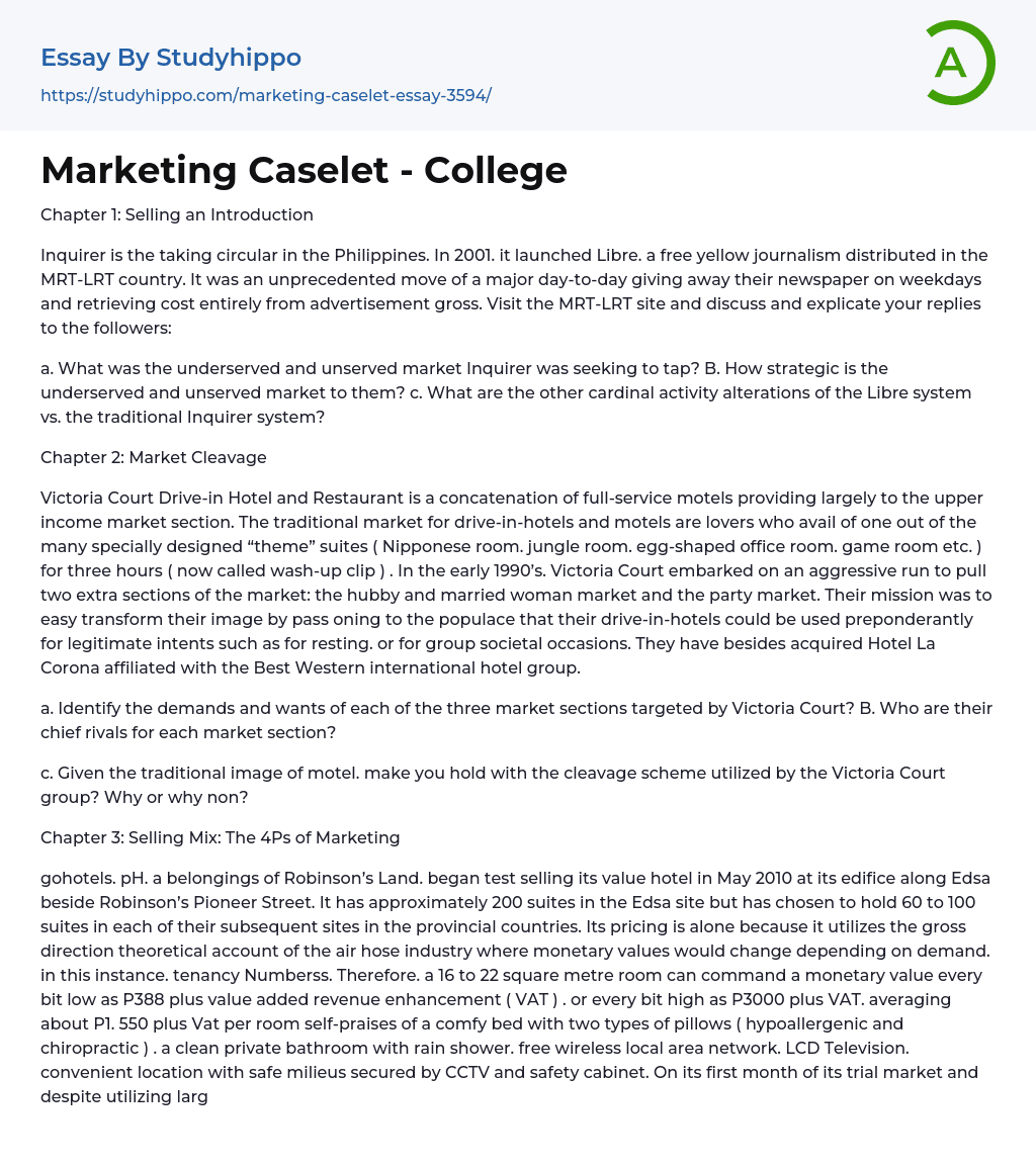 Marketing Caselet – College Essay Example