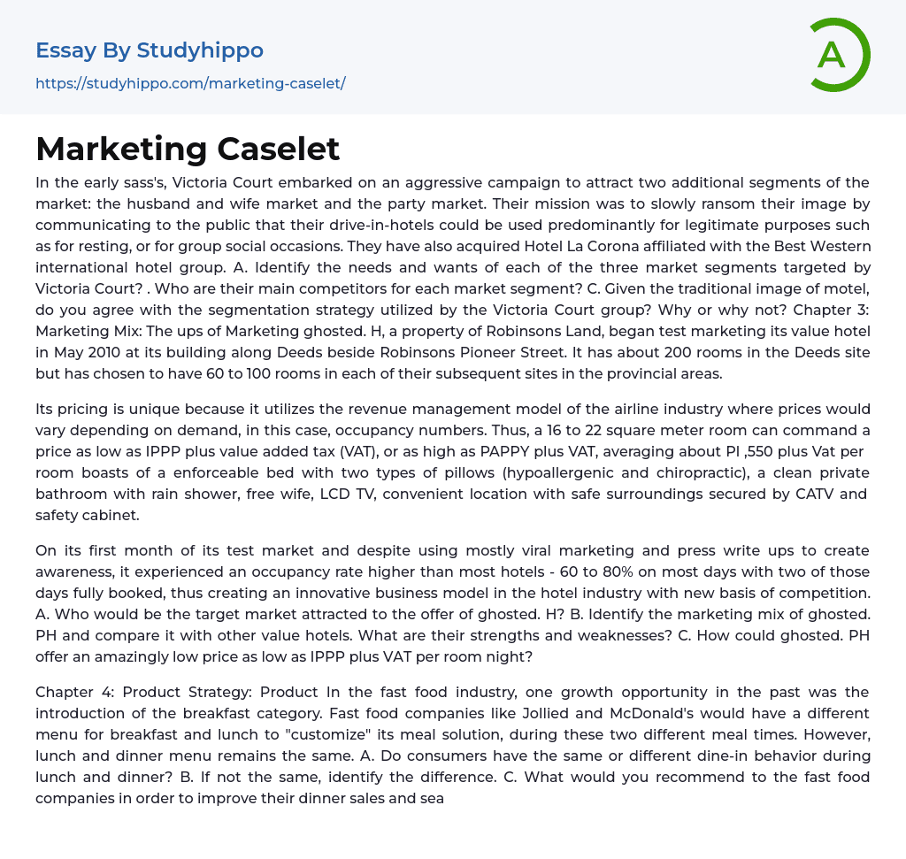 Marketing Caselet Essay Example