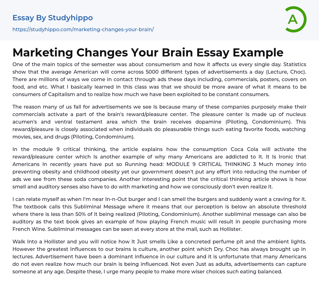 Marketing Changes Your Brain Essay Example