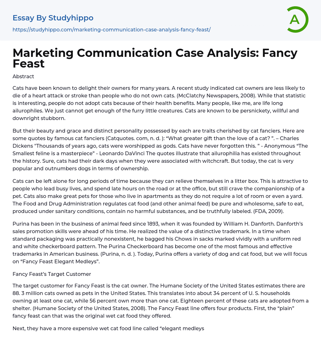 Marketing Communication Case Analysis: Fancy Feast Essay Example