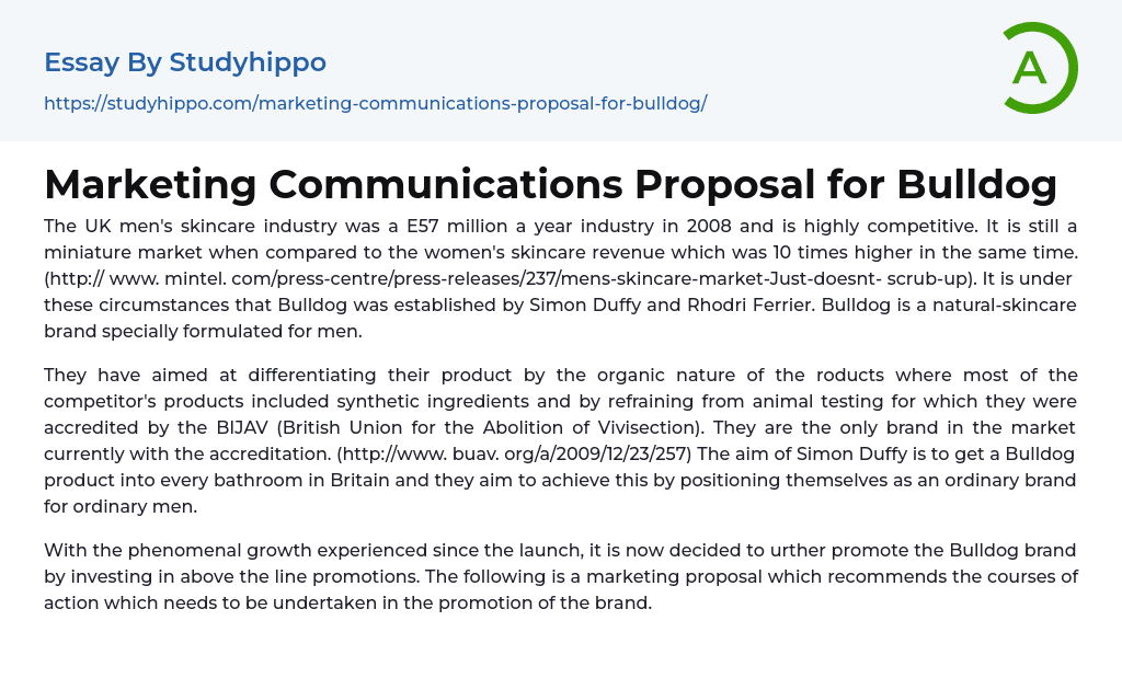 Marketing Communications Proposal for Bulldog Essay Example