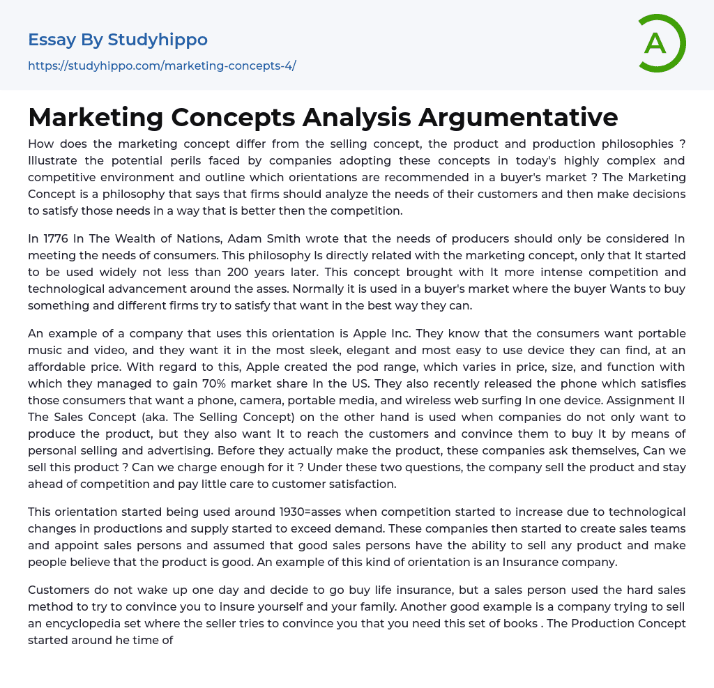 Marketing Concepts Analysis Argumentative Essay Example