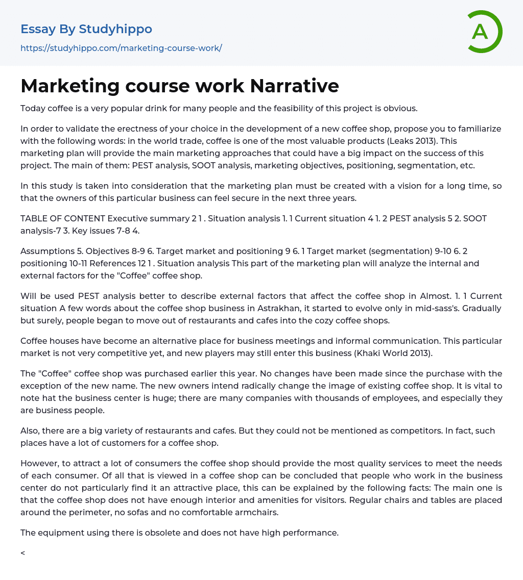 Marketing course work Narrative Essay Example