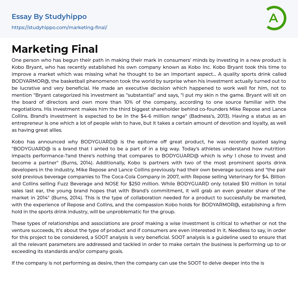 Marketing Final Essay Example
