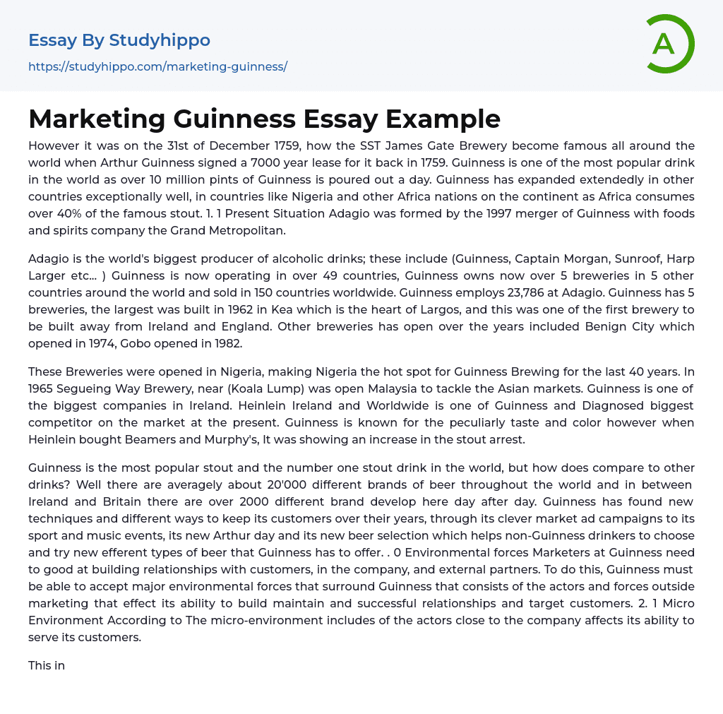 Marketing Guinness Essay Example
