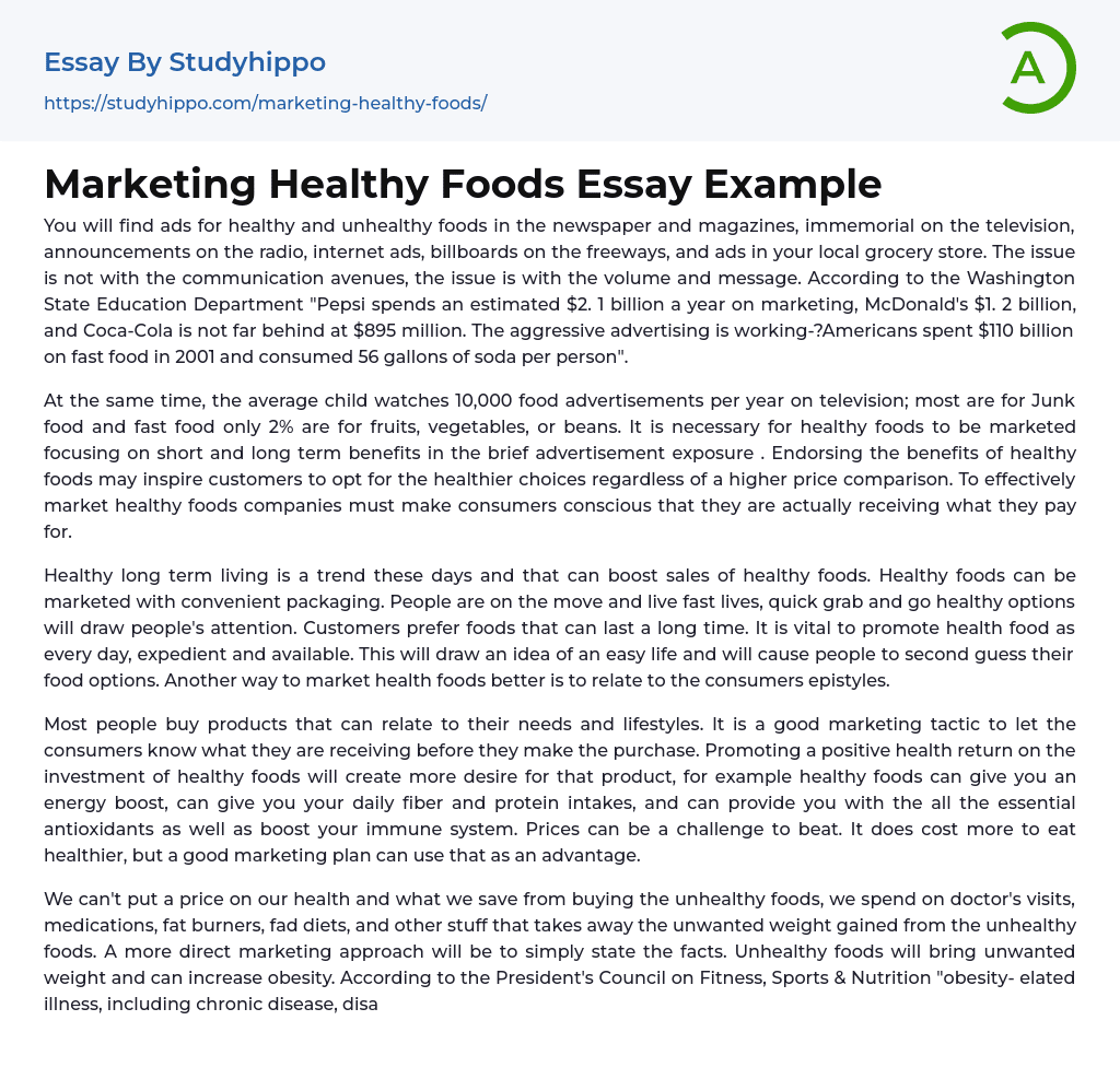 Marketing Healthy Foods Essay Example