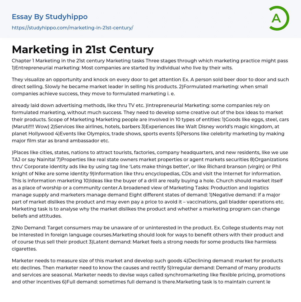 Marketing in 21st Century: The Marketing Concept Essay Example