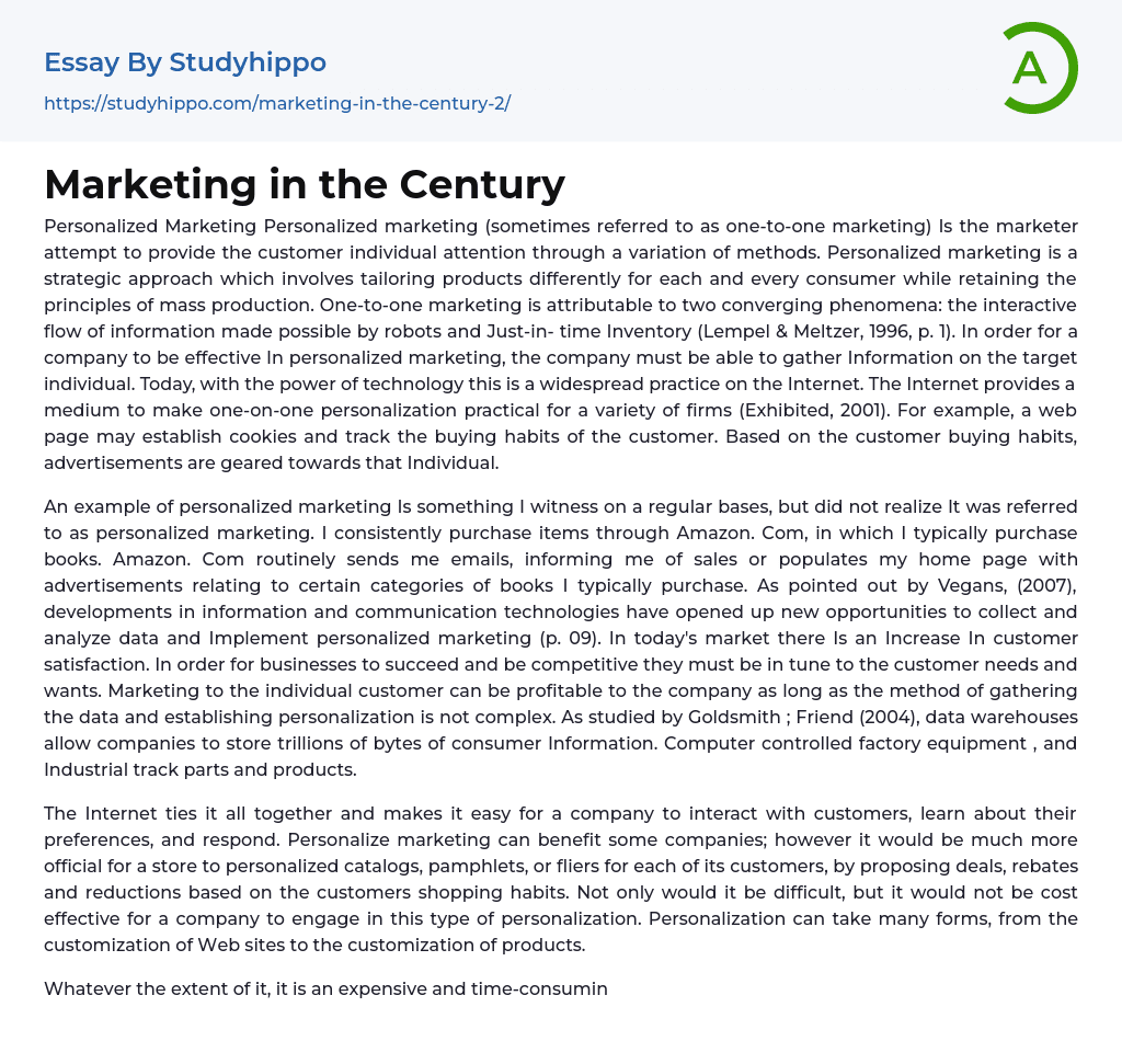 Marketing in the Century Essay Example