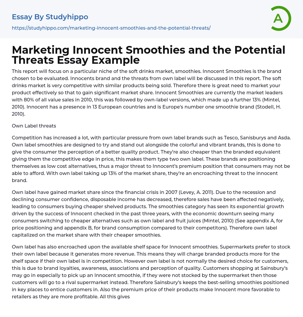 Marketing Innocent Smoothies and the Potential Threats Essay Example