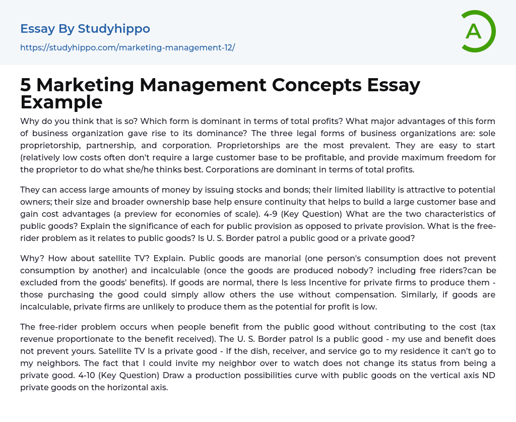 5 Marketing Management Concepts Essay Example