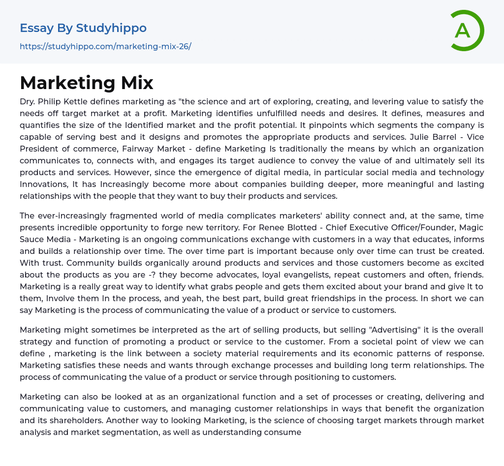 Marketing Mix Essay Example