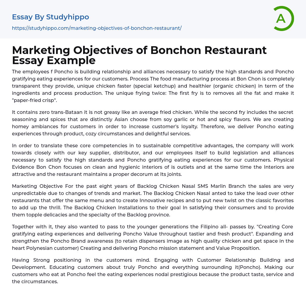 Marketing Objectives of Bonchon Restaurant Essay Example