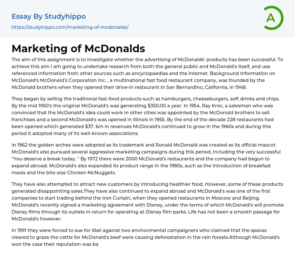 Marketing of McDonalds