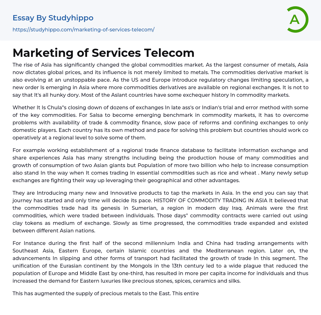 Marketing of Services Telecom Essay Example