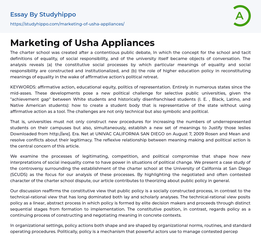 Marketing of Usha Appliances Essay Example