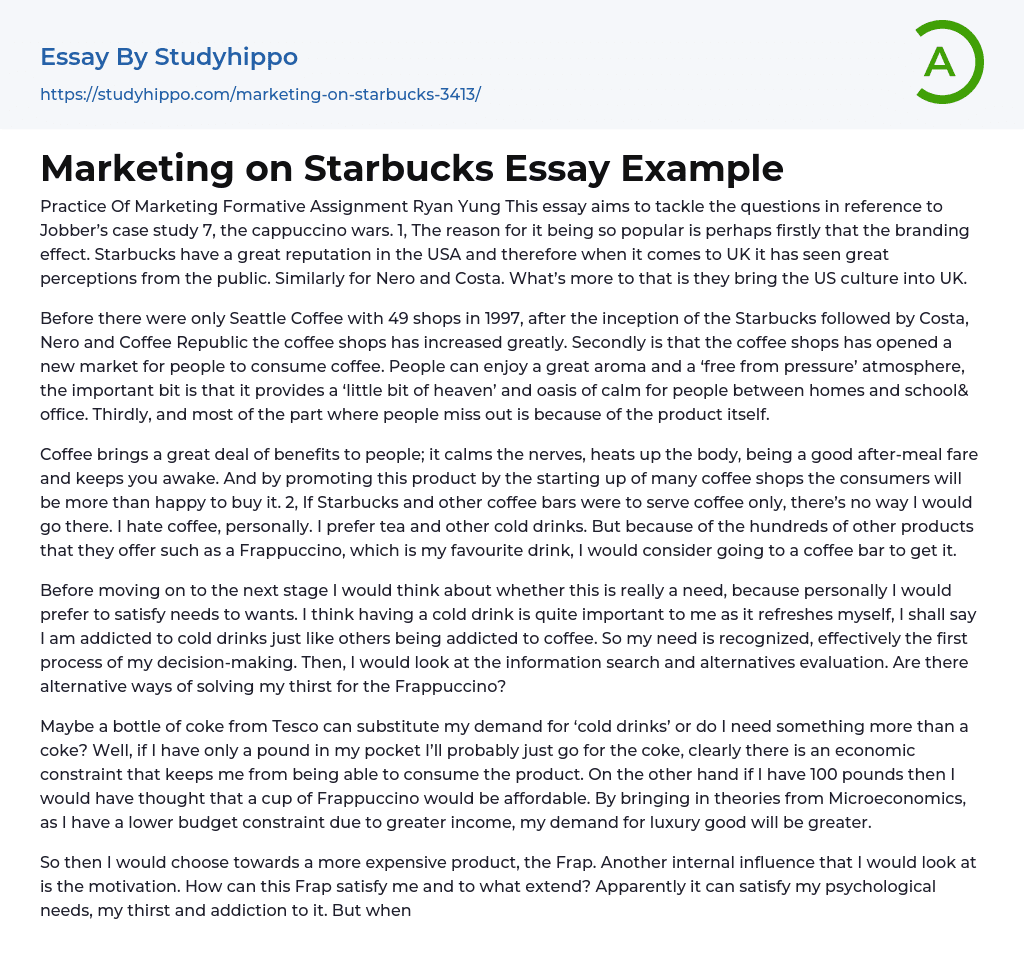 Marketing on Starbucks Essay Example