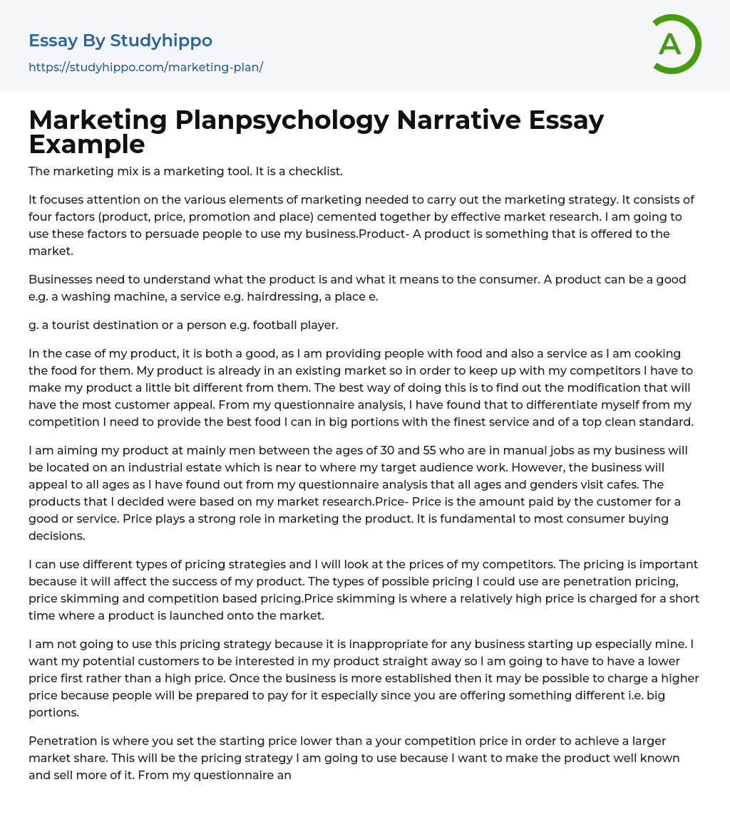 Marketing Planpsychology Narrative Essay Example