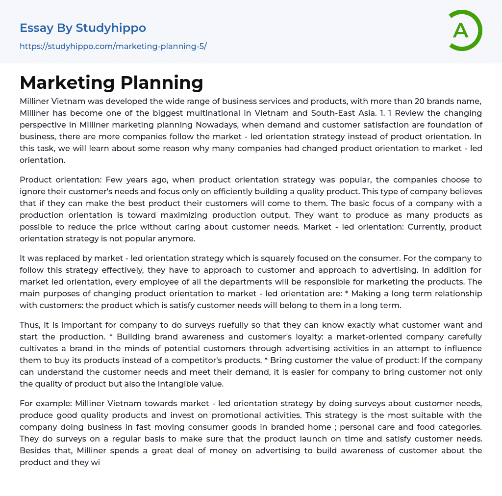 Marketing Planning Essay Example
