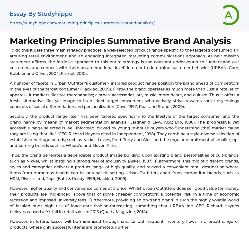 Marketing Principles Summative Brand Analysis Essay Example