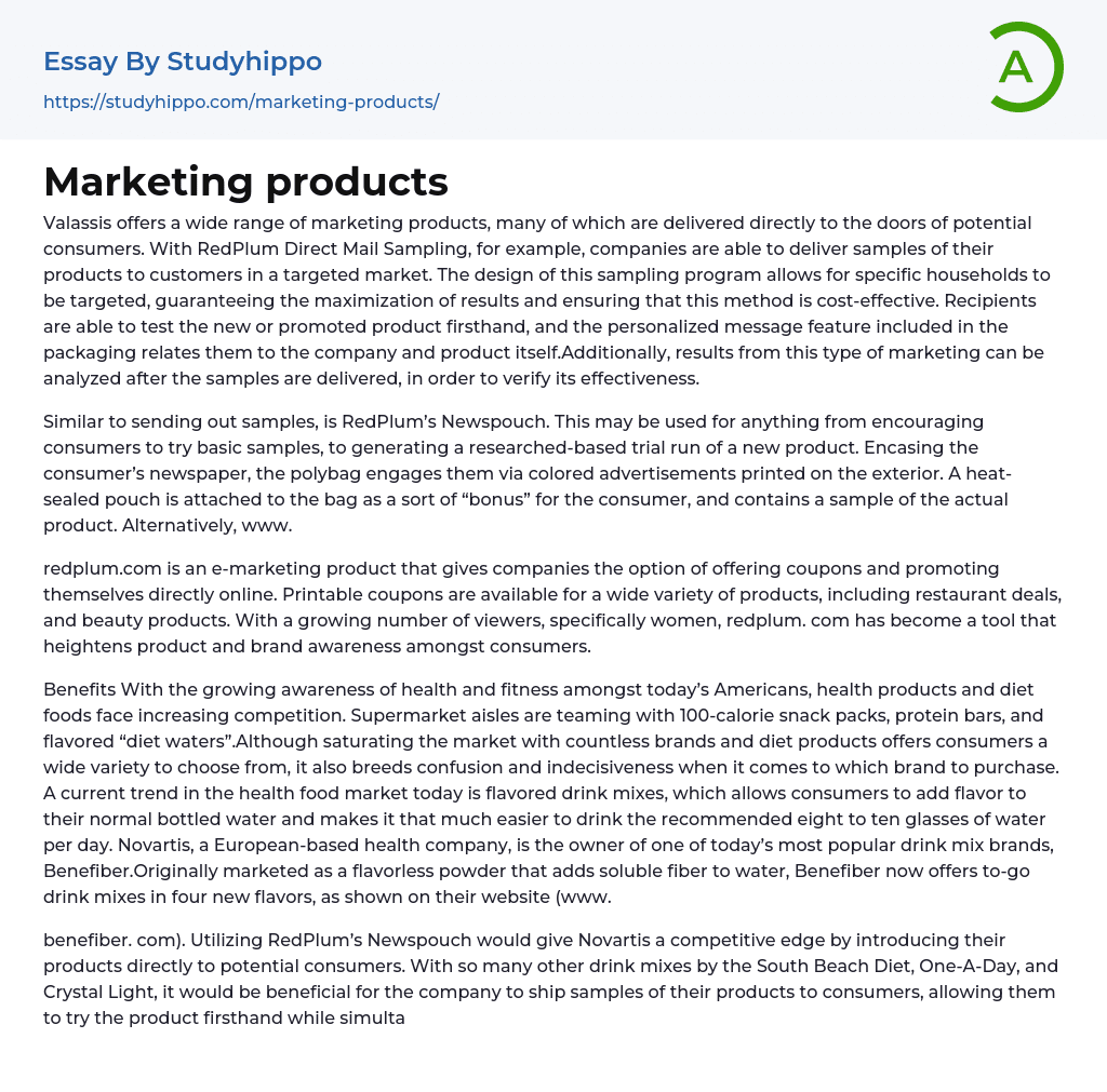 Marketing products Essay Example