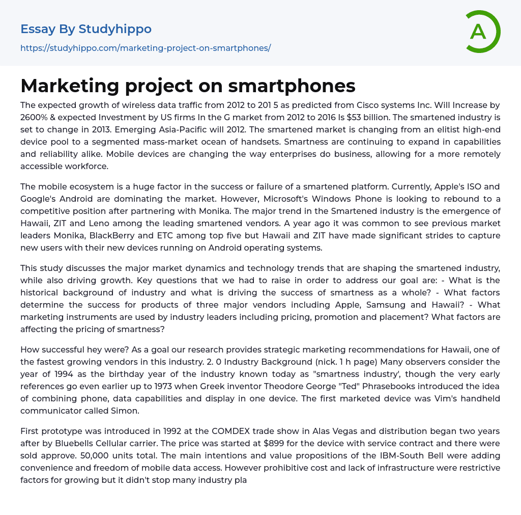 Marketing project on smartphones Essay Example