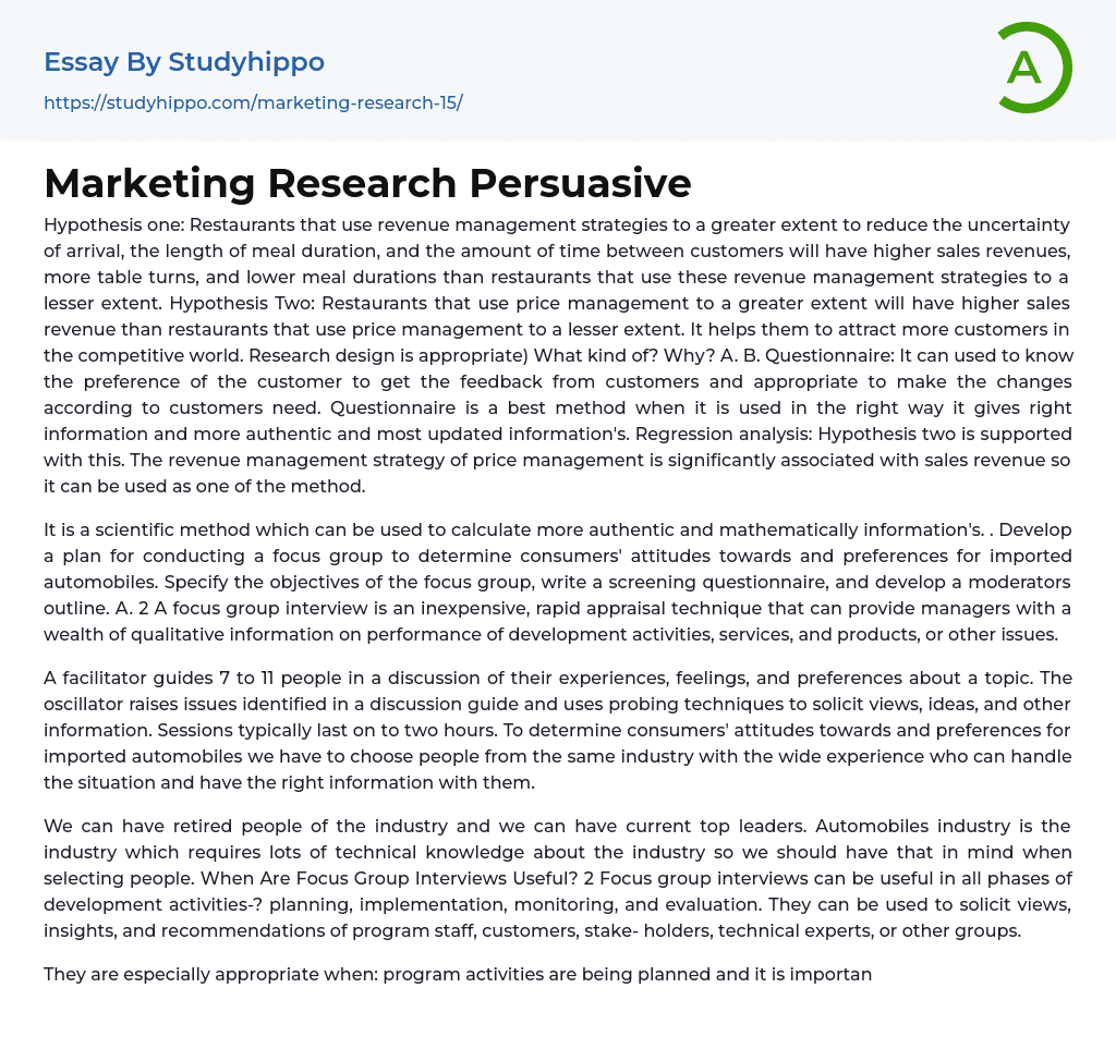 Marketing Research Persuasive Essay Example