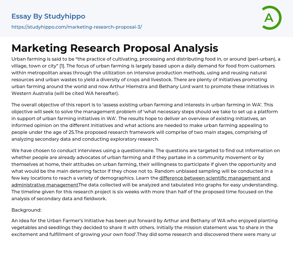 Marketing Research Proposal Analysis Essay Example