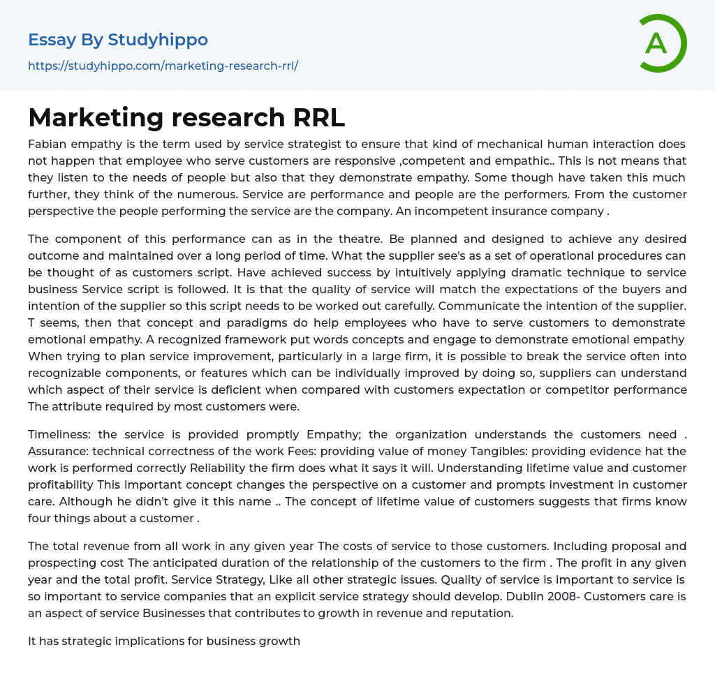 Marketing research RRL Essay Example