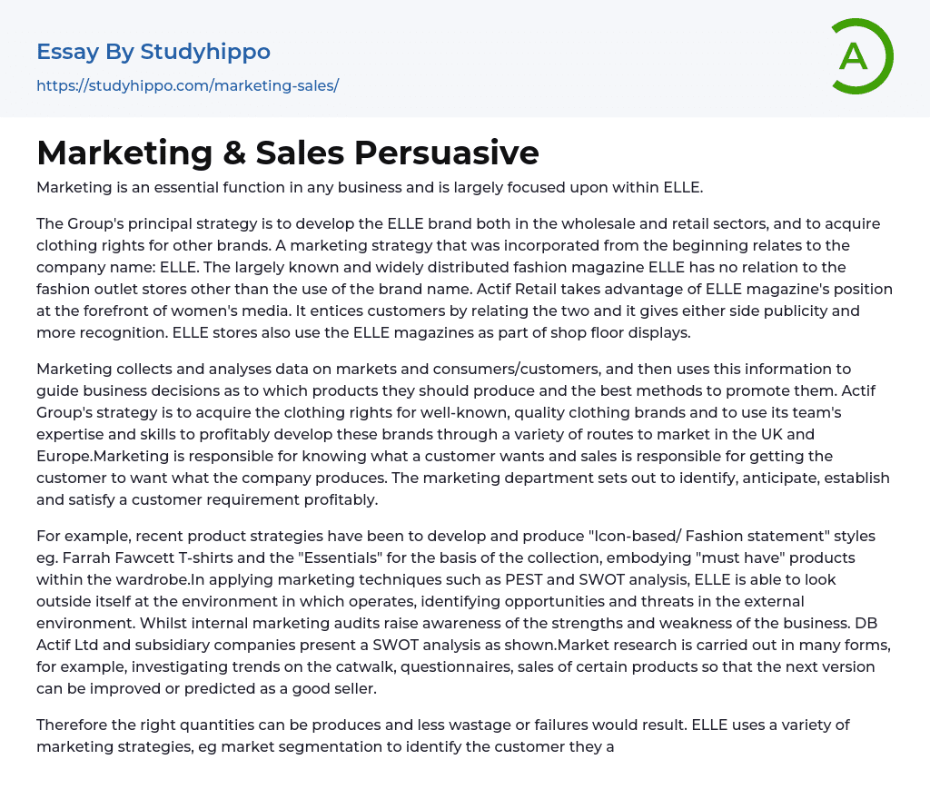Marketing & Sales Persuasive Essay Example