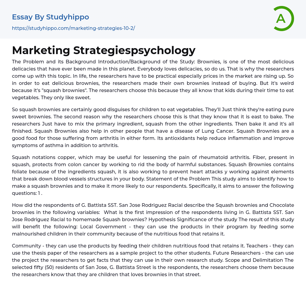 Marketing Strategiespsychology Essay Example