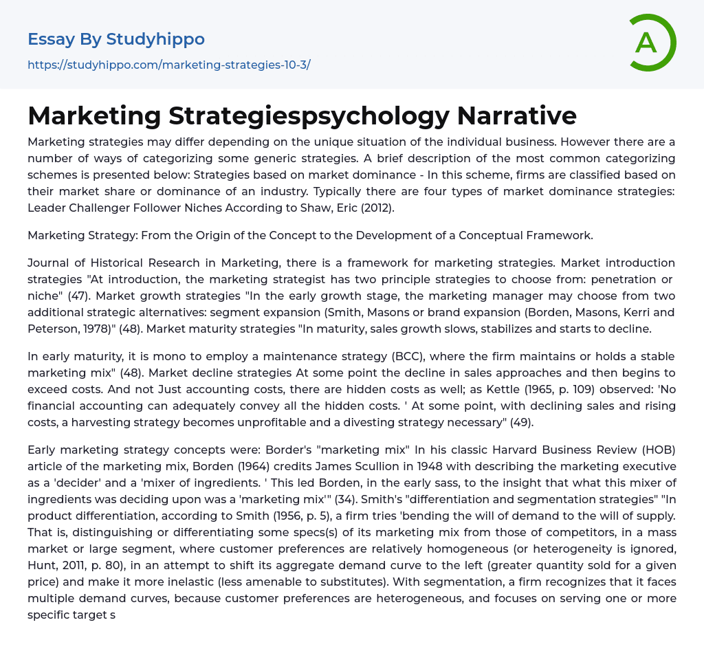 Marketing Strategiespsychology Narrative Essay Example
