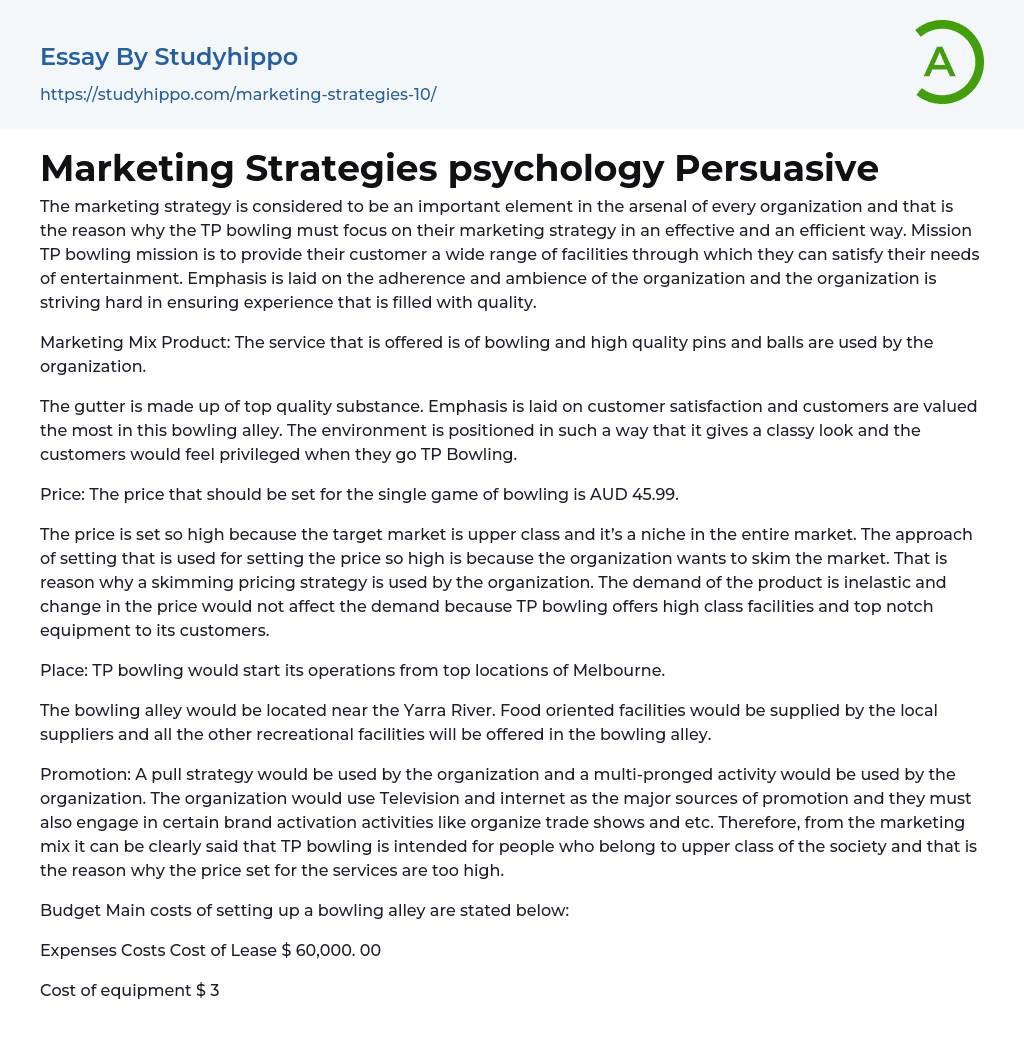 Marketing Strategies psychology Persuasive Essay Example