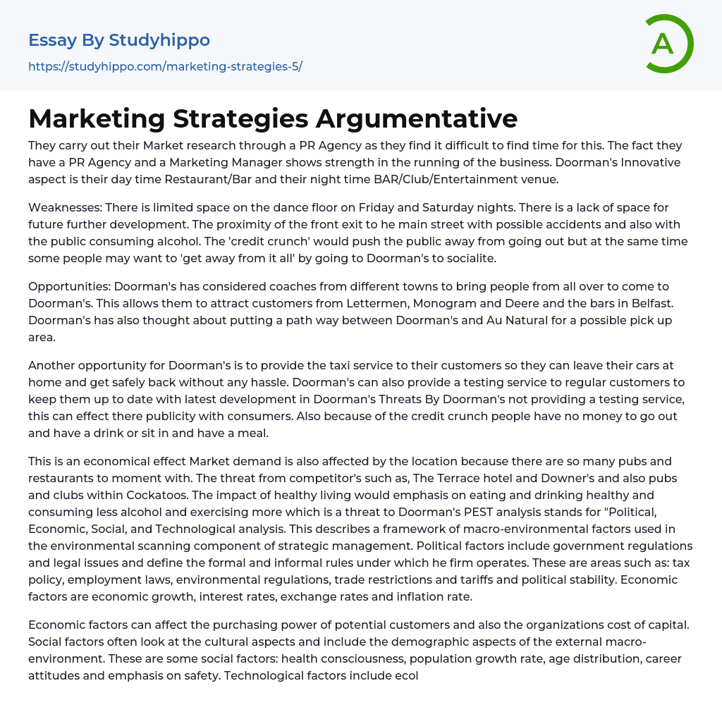 Marketing Strategies Argumentative Essay Example