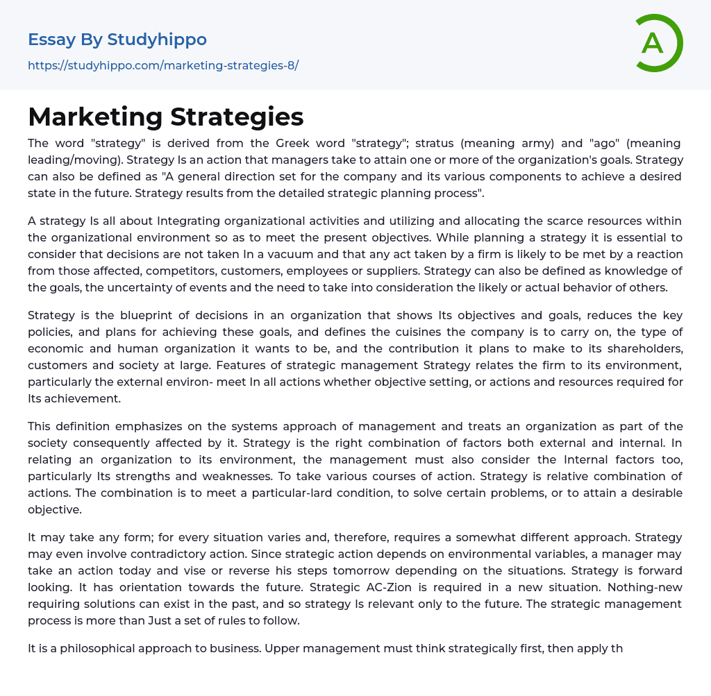 Marketing Strategies Essay Example