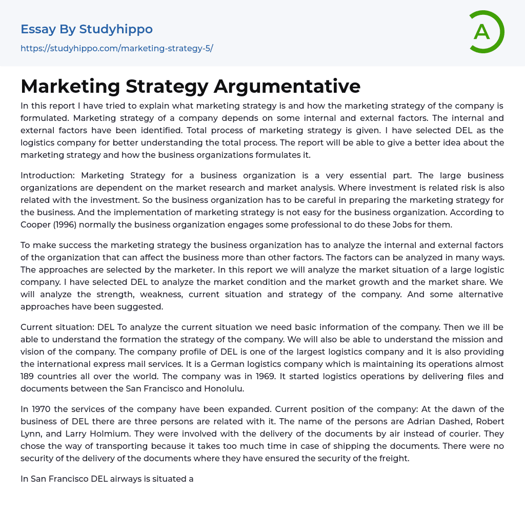 Marketing Strategy Argumentative Essay Example