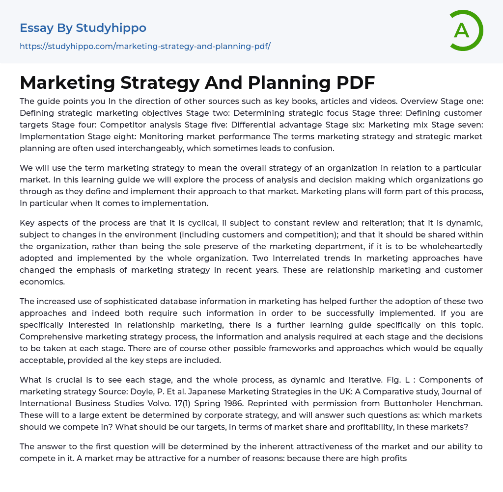 Marketing Strategy And Planning PDF Essay Example