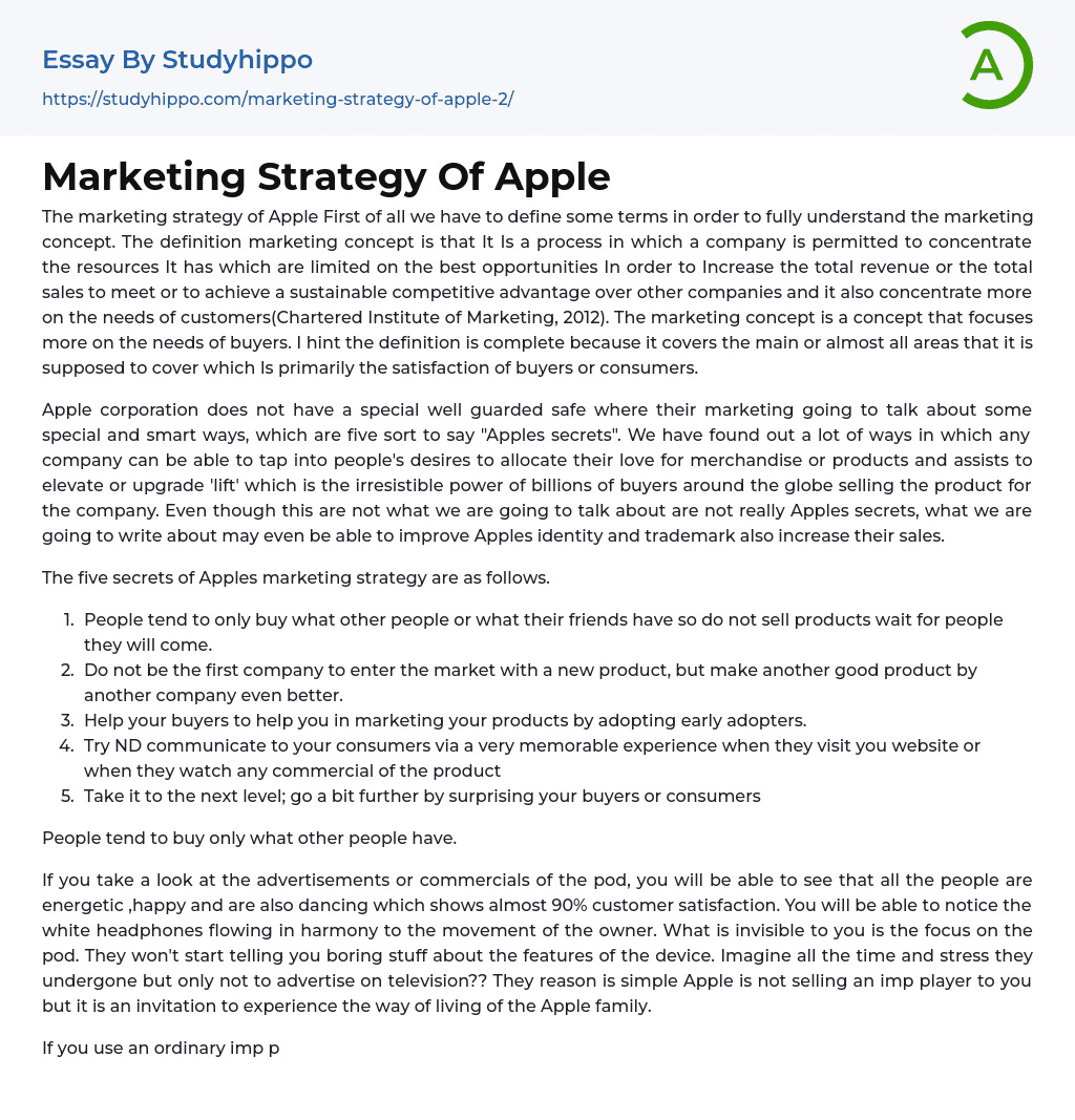 Marketing Strategy Of Apple Essay Example