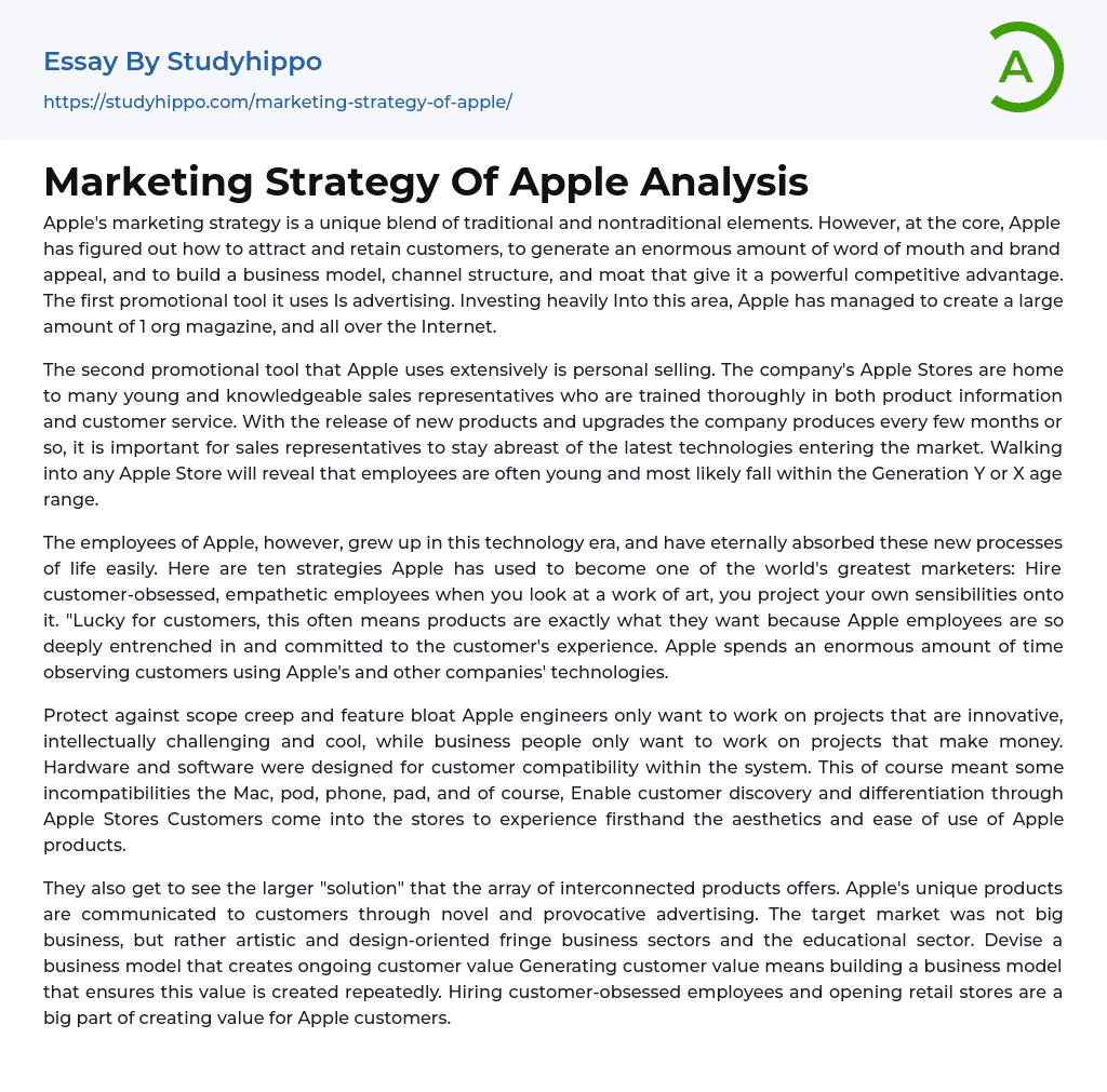 Marketing Strategy Of Apple Analysis Essay Example