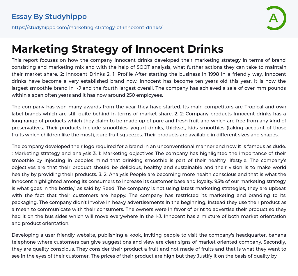 Marketing Strategy of Innocent Drinks Essay Example